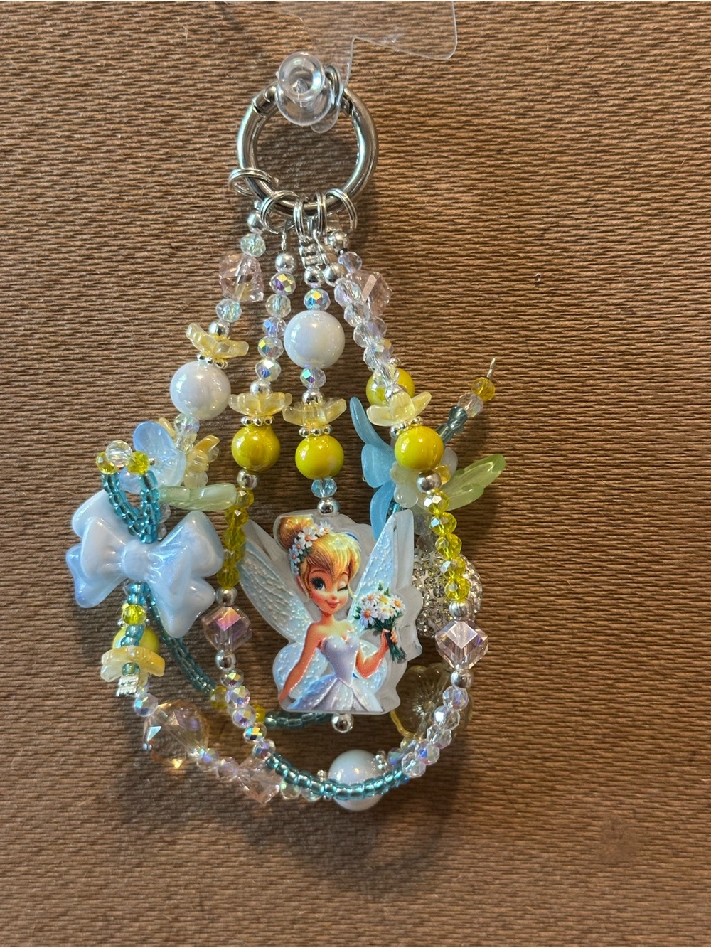 Tinker Bell Fairy Beaded Keychain/Bag/Phone Charm - Yellow, White, Light Blue